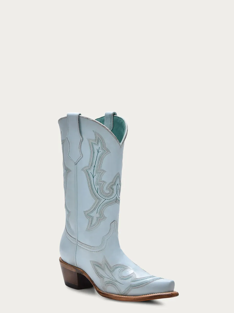 T0174 - TEEN'S BLUE EMBROIDERY SNIP-TOE COWBOY BOOT