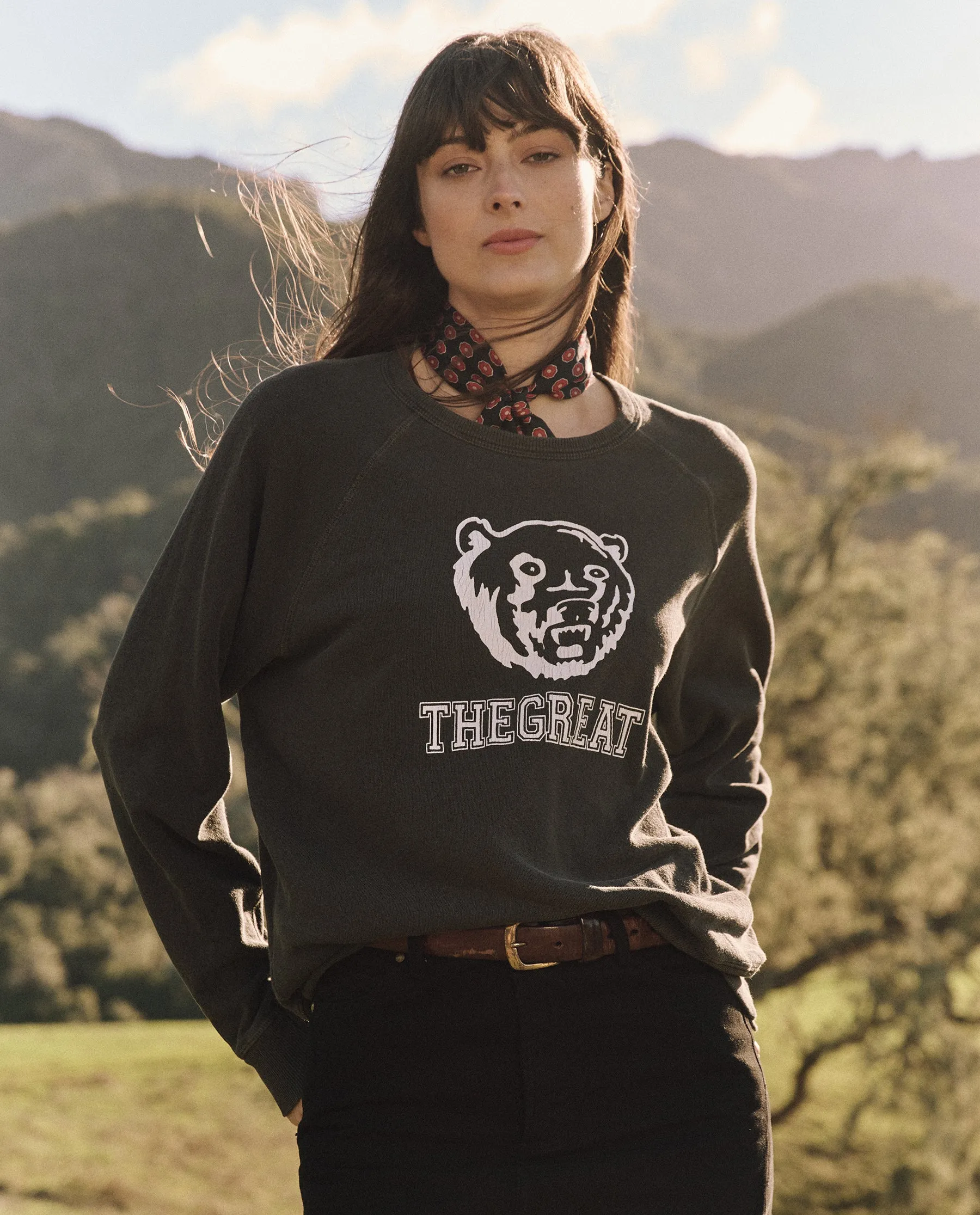 The College Sweatshirt. Graphic -- Washed Black with Bear Graphic