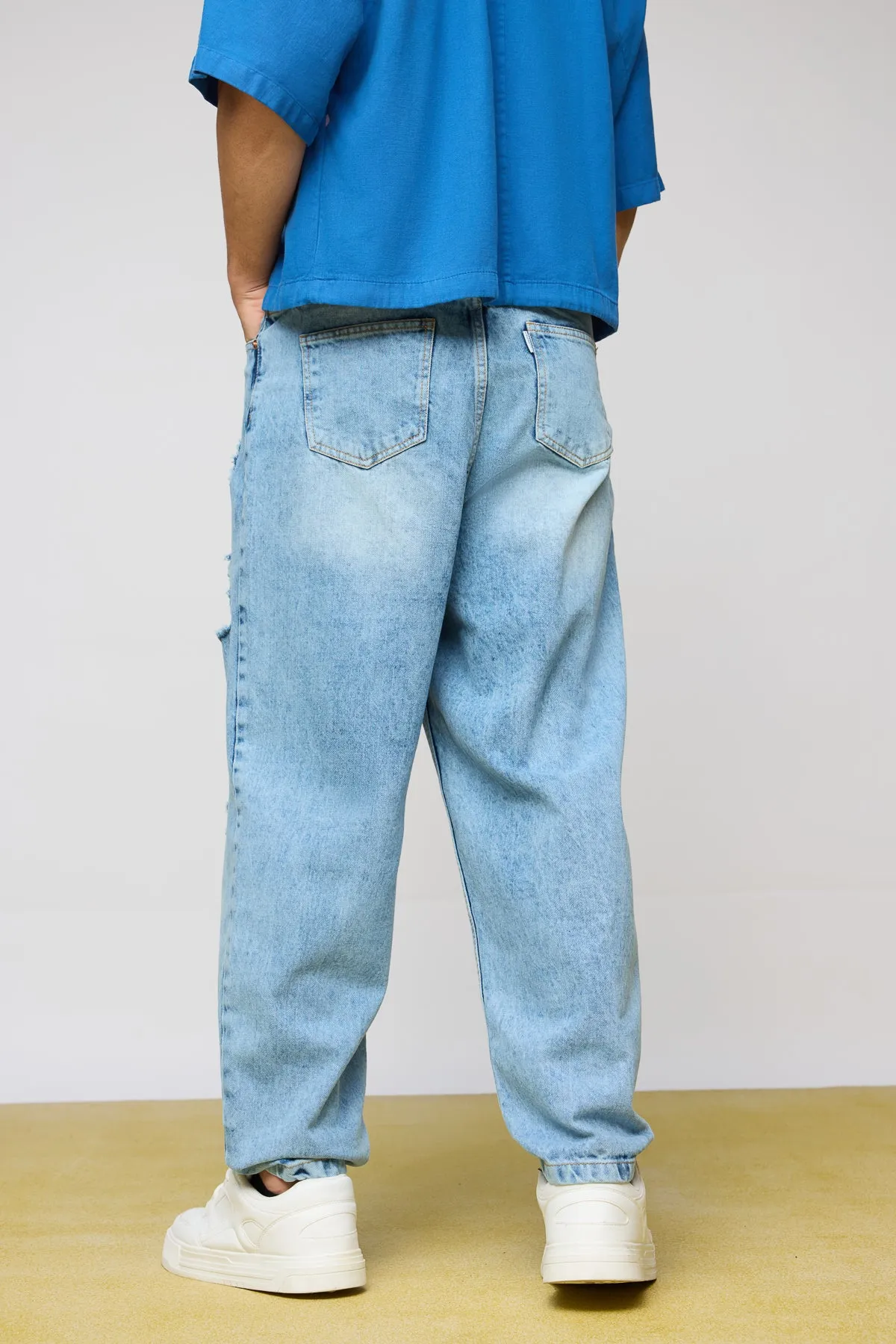 True Blue Distressed Men's Slouchy Fit Jeans