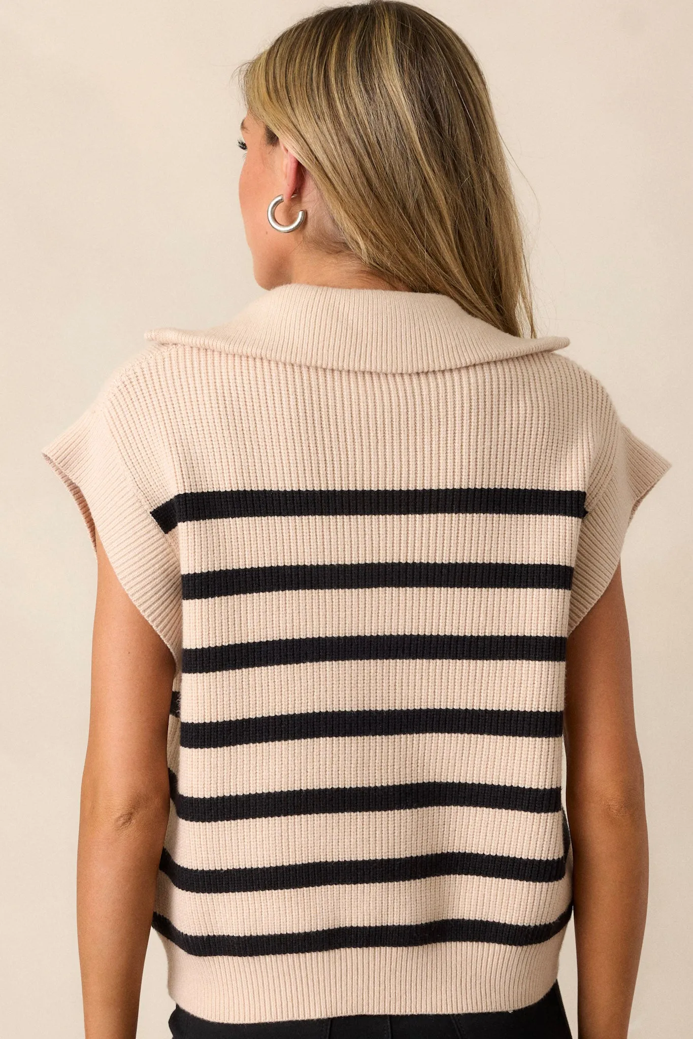 Urban Chic Ecru Stripe Zip Up Collared Sweater Top