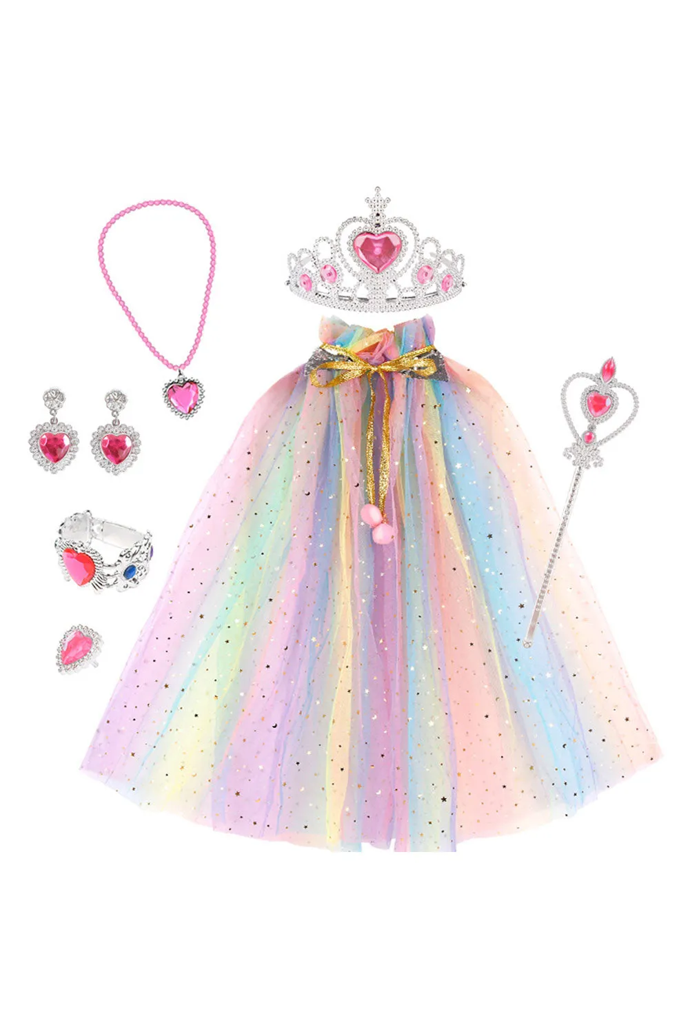 VeeGet Princess Kids Girls Cosplay Cloak Crown Bag Necklace Earrings Set  Fantasia Halloween Carnival Party Disguise Costume Accessories GirlKidsCostume