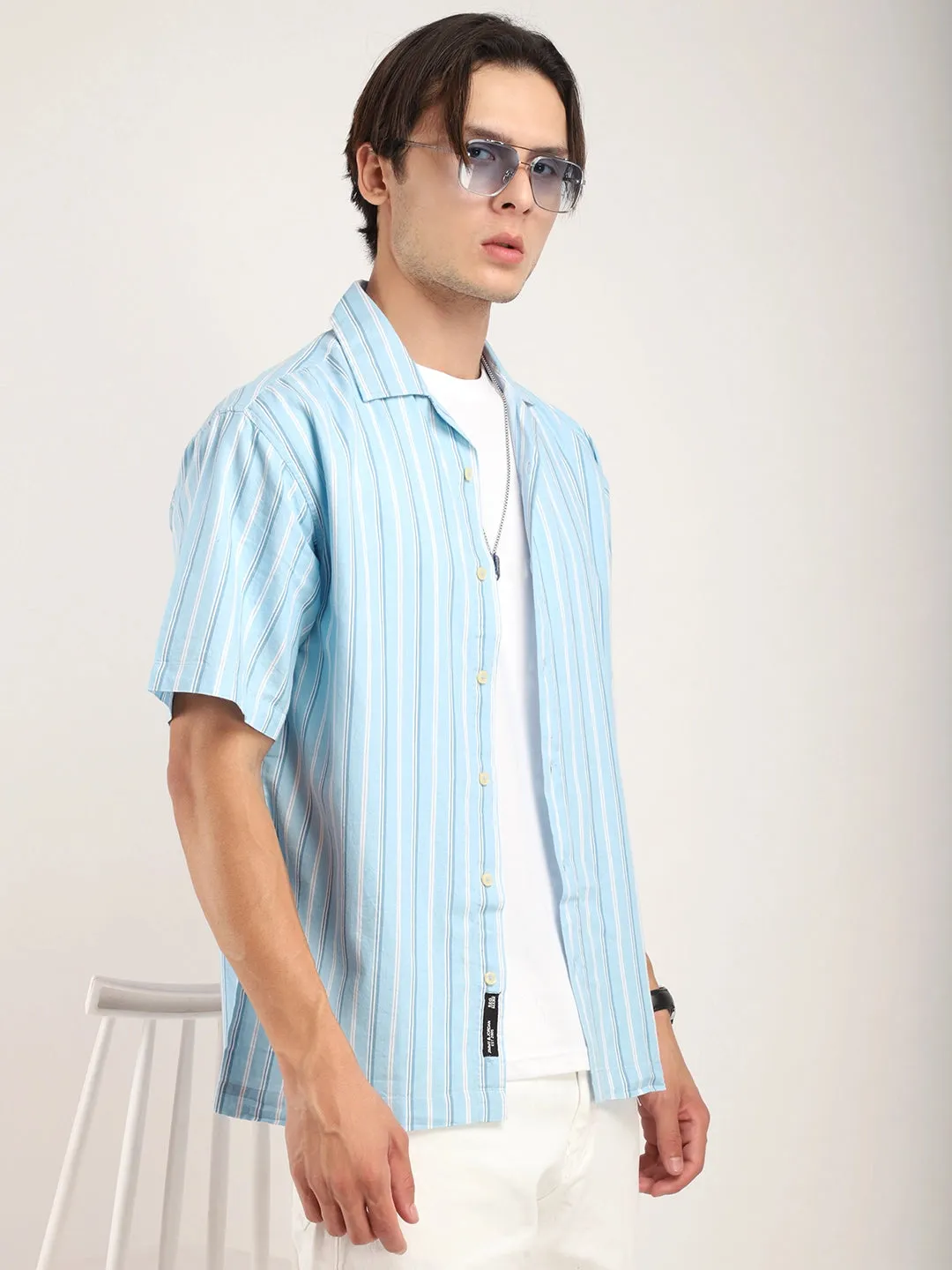 Vivid cotton Sky Blue Half Sleeves Shirt