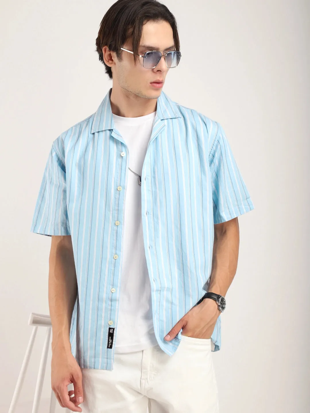 Vivid cotton Sky Blue Half Sleeves Shirt