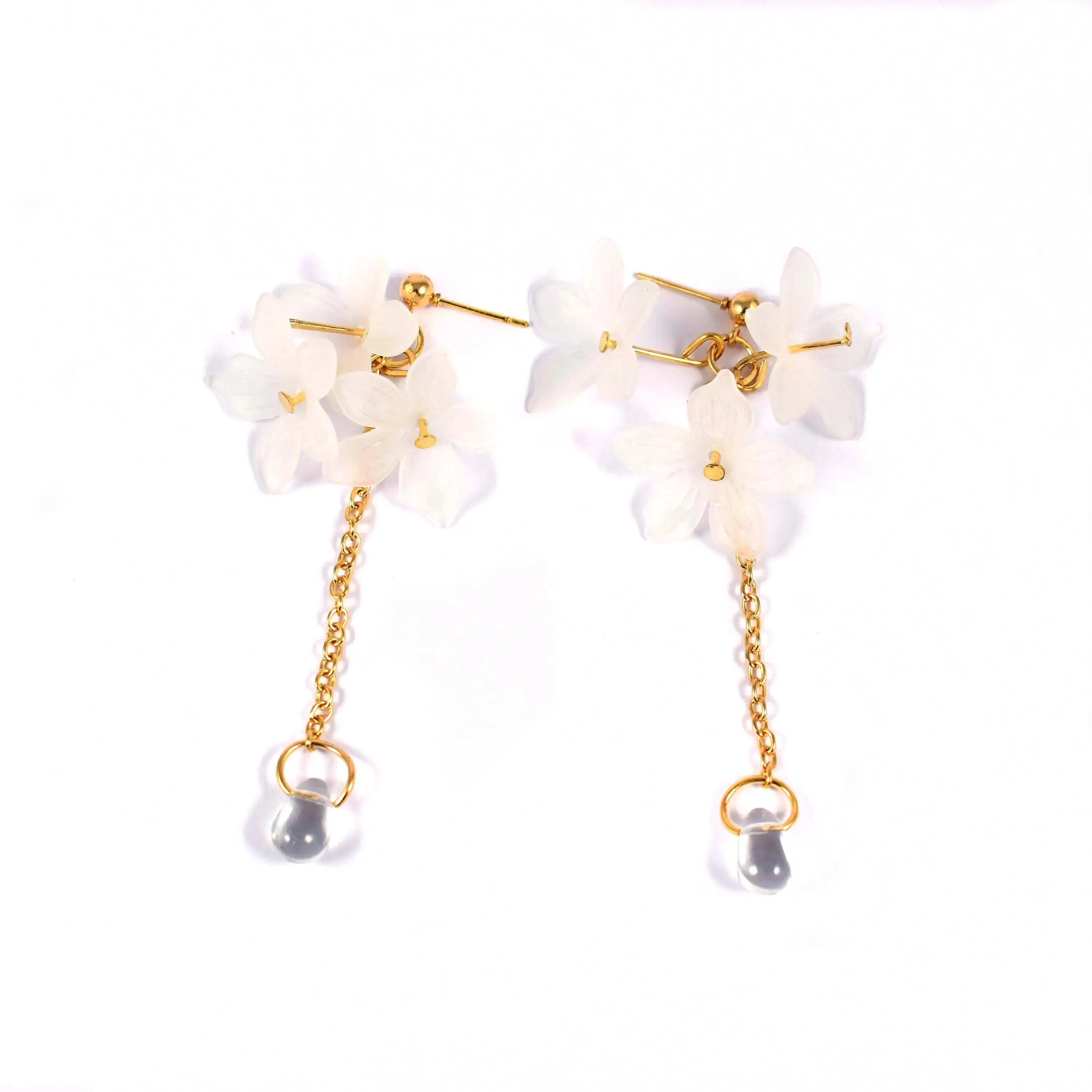 White Acrylic Periwinkle Flower Drop with Opal Crystal Earrings