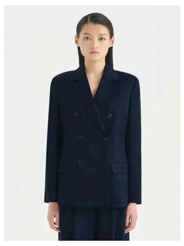 Women s Liquid Twill Double Breasted Spring Fall Jacket Nocturne Navy Domestic Product