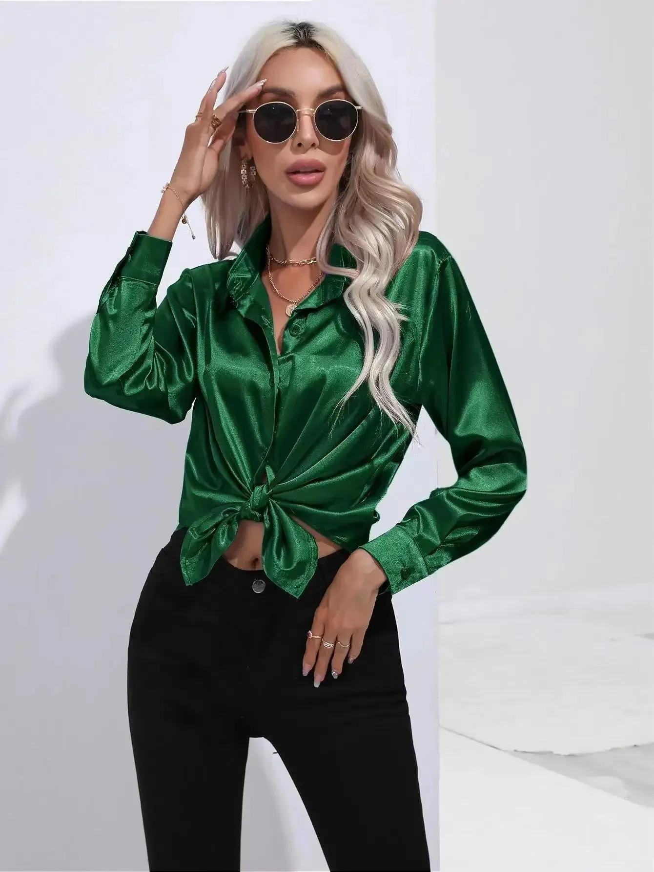 Women's Blouse Crop Shirt Korean Fashion Long Sleeves