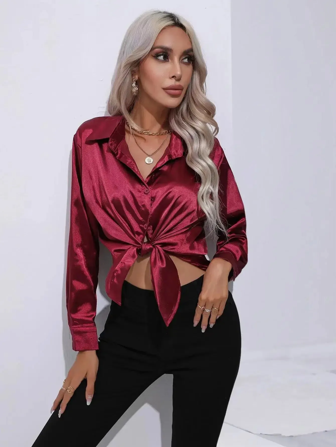 Women's Blouse Crop Shirt Korean Fashion Long Sleeves