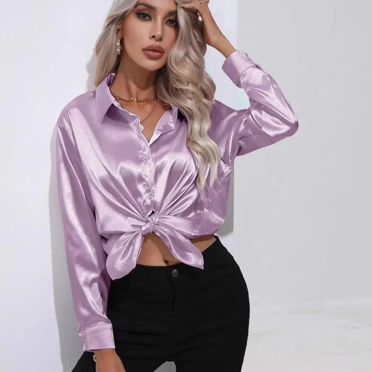 Women's Blouse Crop Shirt Korean Fashion Long Sleeves