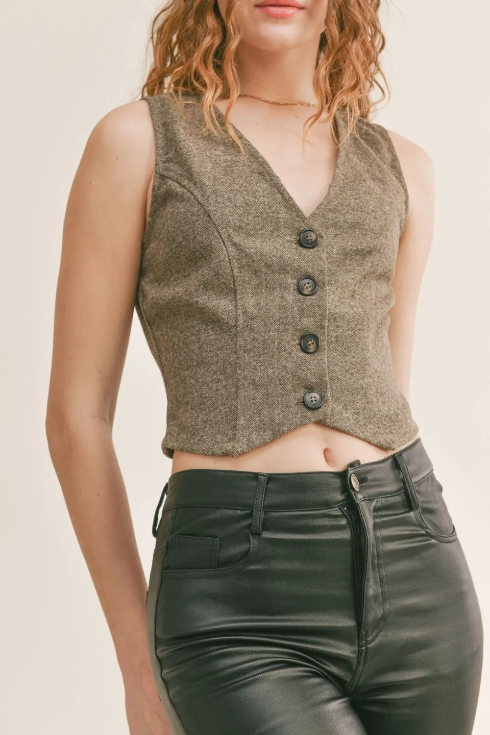 Women's Herringbone College Academia Vest | Brown