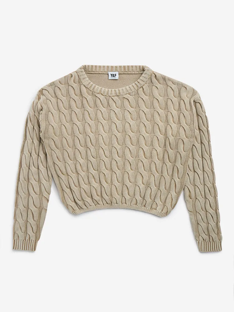 Y&F Kids Beige Cable Knitted Cotton Sweater