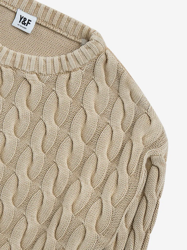 Y&F Kids Beige Cable Knitted Cotton Sweater