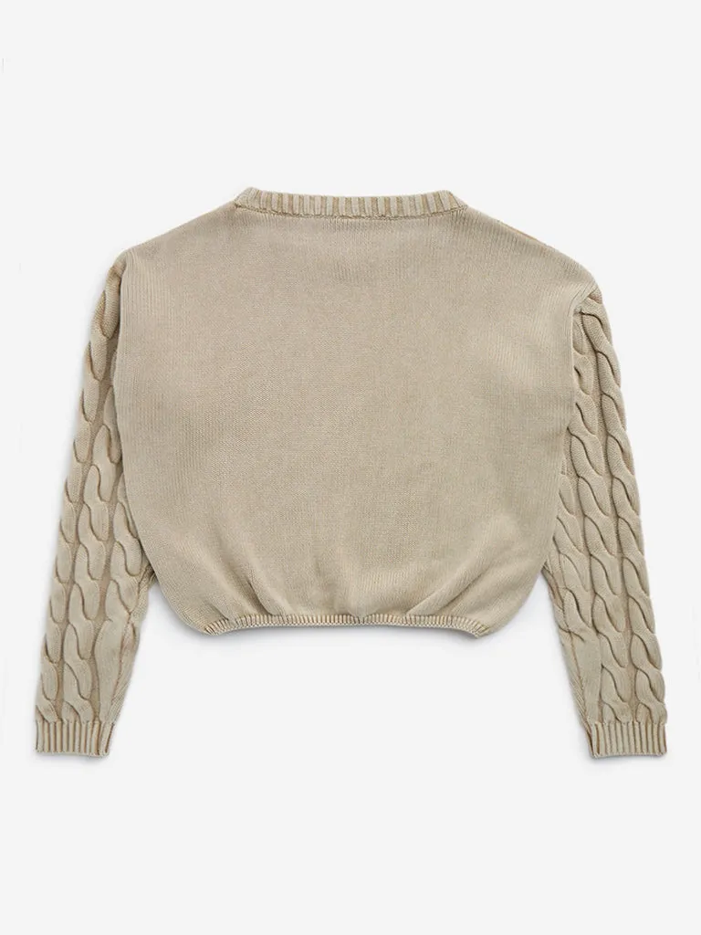 Y&F Kids Beige Cable Knitted Cotton Sweater