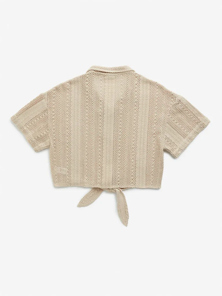 Y&F Kids Beige Knit-Textured Cotton Blend Shirt