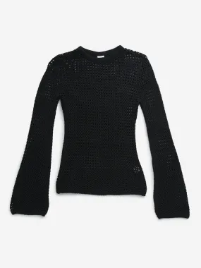 Y&F Kids Black Knit-Textured Crochet Cotton Top