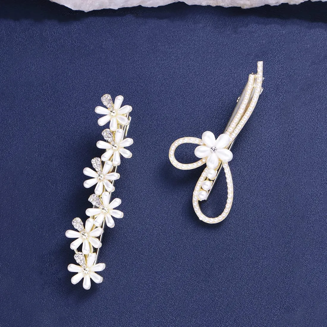 Yellow Chimes Hair Clips for Women 2 Pcs Hairclips for Girls Elegant Mini Pearl Allegator Clip Floral Hair Clips Hair Accessories for Women and Girls.