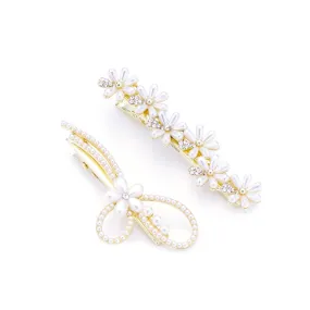 Yellow Chimes Hair Clips for Women 2 Pcs Hairclips for Girls Elegant Mini Pearl Allegator Clip Floral Hair Clips Hair Accessories for Women and Girls.